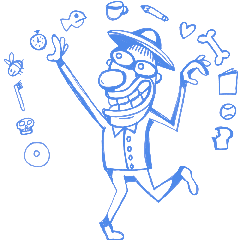 An On Your Feet illustration of a person surrounded by useful objects